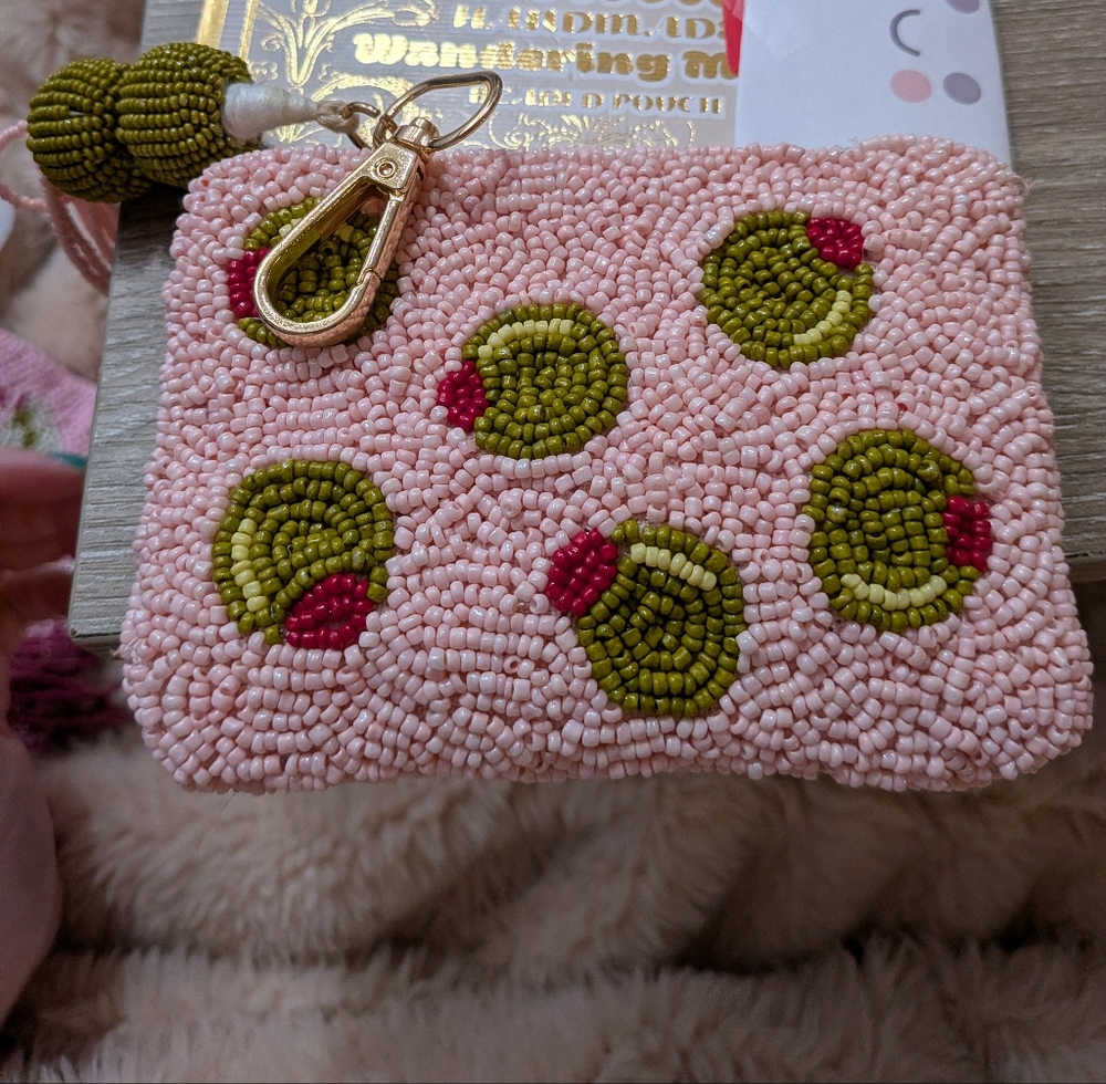 Olive Beaded Pouch With Martini Back - Picture 2 of 5